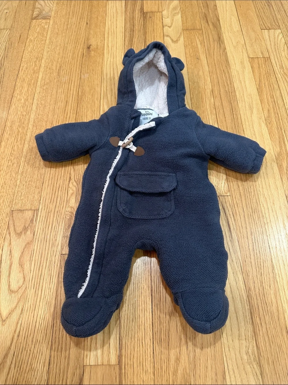 Topomini Navy Fleece Baby One-Piece Snowsuit with Hood 3 months